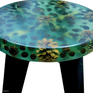 Light green epoxy small stool with pine cones