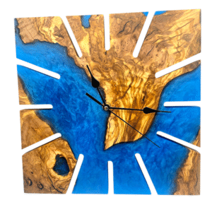 Resin Wall Clock, Olive Wood Clock, Marble Resin Clock