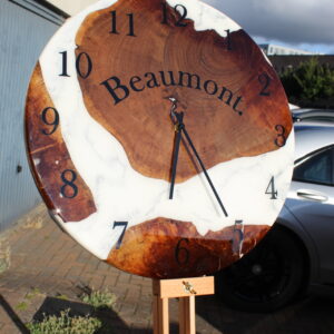 Walnut Wood Clock, Resin Art Timepiece, Live Edge Design, Marble Effect Resin Wall Clock